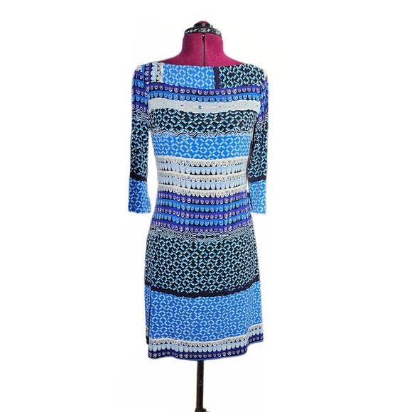Donna Morgan Blue Sheath Dress with Bateau Neckline - Picture 1 of 13